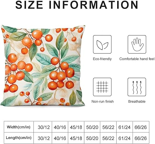 Miniatura 2 de HighonHi Funda de cojín para sofá de 26 x 26 pulgadas, diseño de hojas naranjas y bayas rojas, cojines decorativos para sala para sofá, diseño de