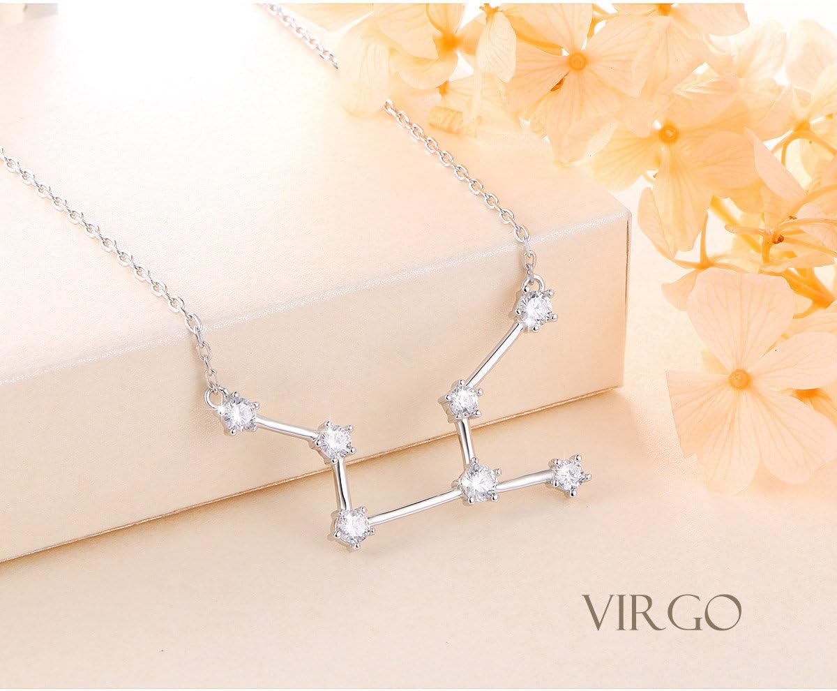 925 Sterling Silver CZ Astrology 12 Constellation Horoscope Sign Astrology Zodiac Star Necklace Birthday Jewelry for Women,18-20 inch - Image 3