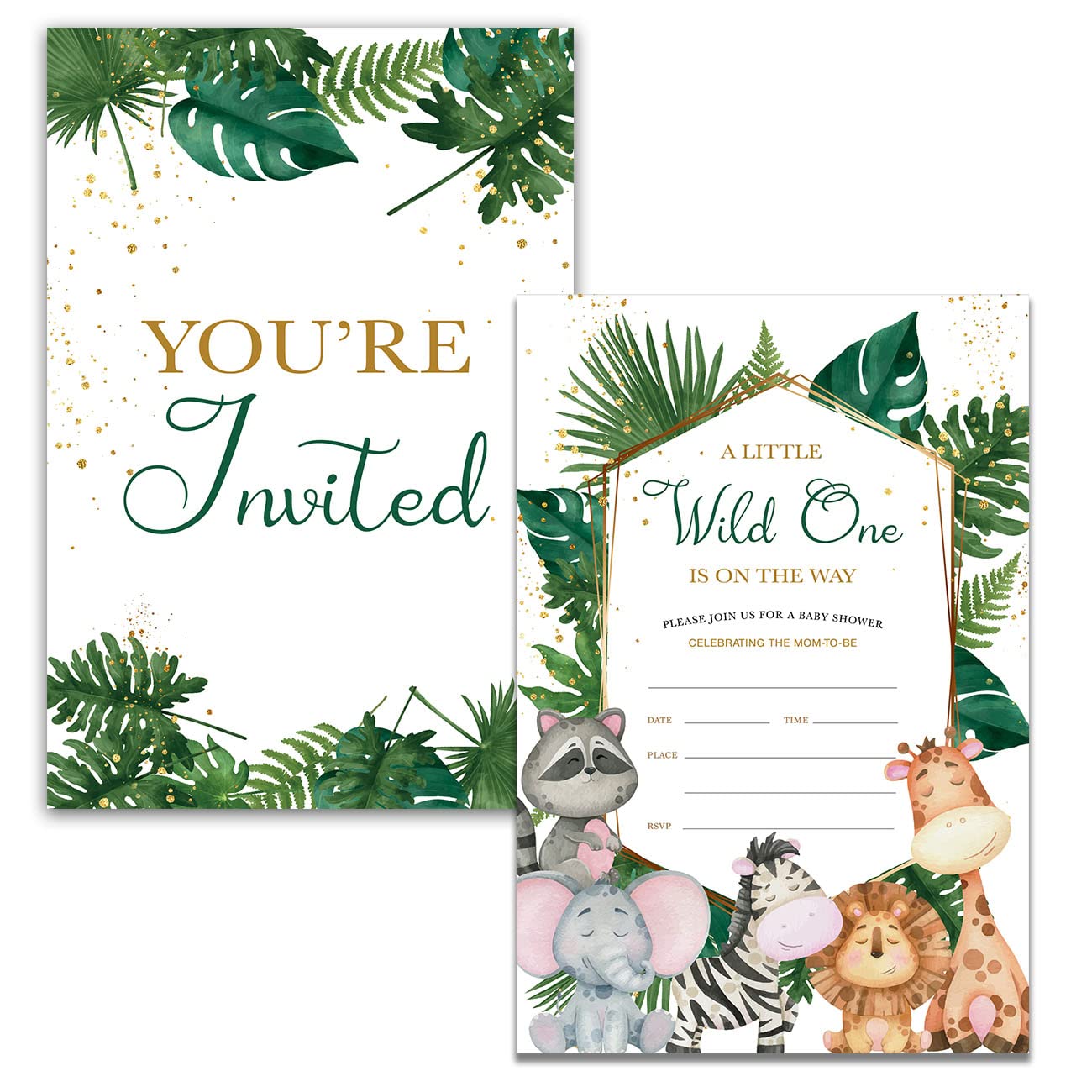 YIDOU Safari „Wild One“ Baby Shower Einladungskarten – 20 Stück Mit Umschlägen, Dschungel-Theme