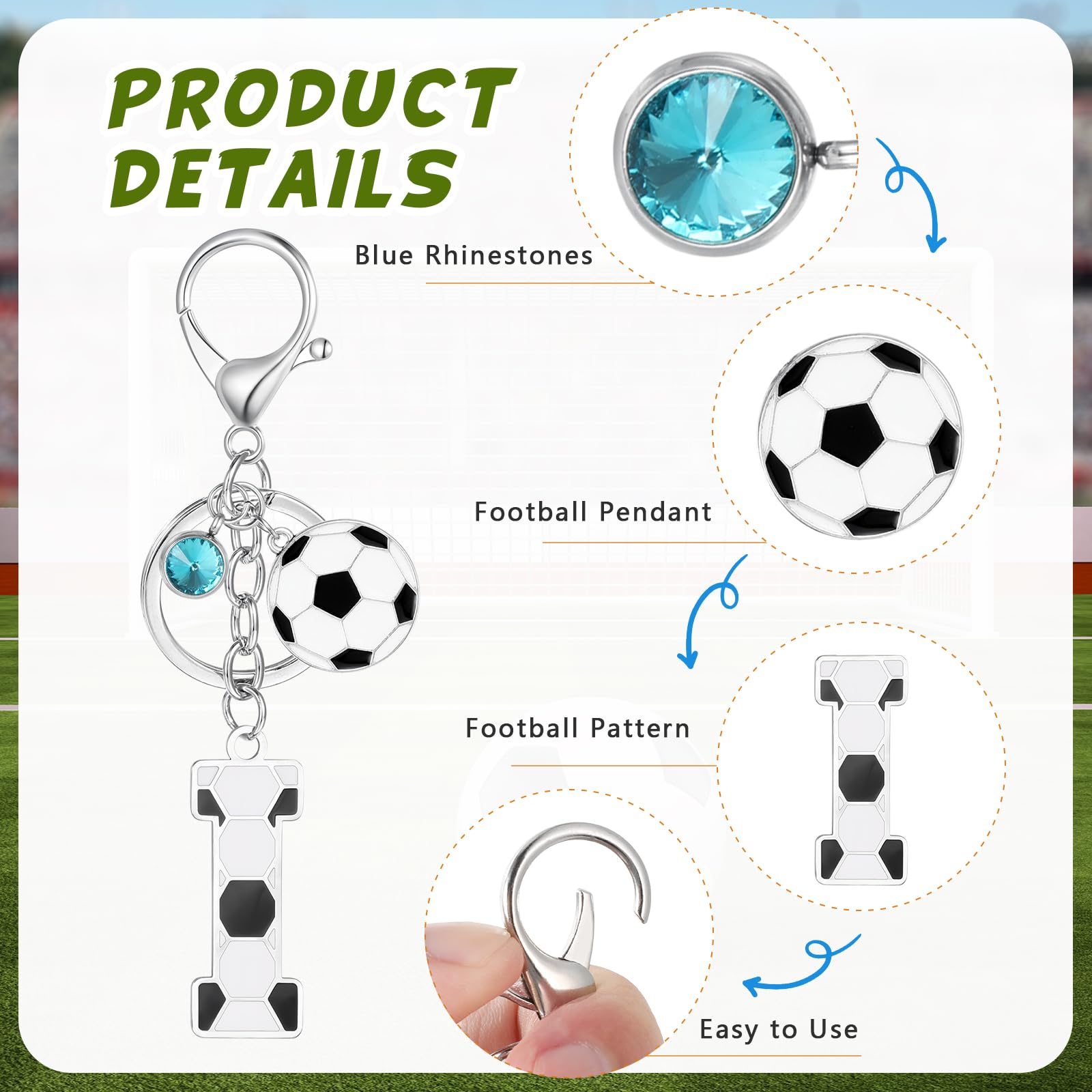 MWOOT Portachiavi Calcio Lettera Iniziale, Portachiavi Alfabeto con Ciondoli a Calcio, Portachiavi Sport Regalo Calcio per Amanti del Calcio, Charms per Borse Zaino Accessori