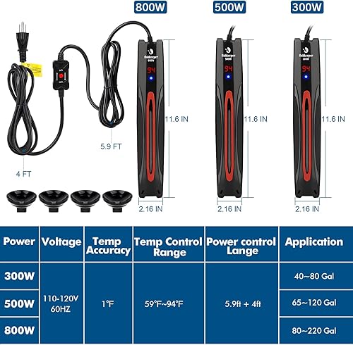 Miniatura 6 de Calentador de acuario de 500 W, ultra seguro, termostato inteligente, calentamiento rápido de frecuencia, deja de calentar el agua, protección