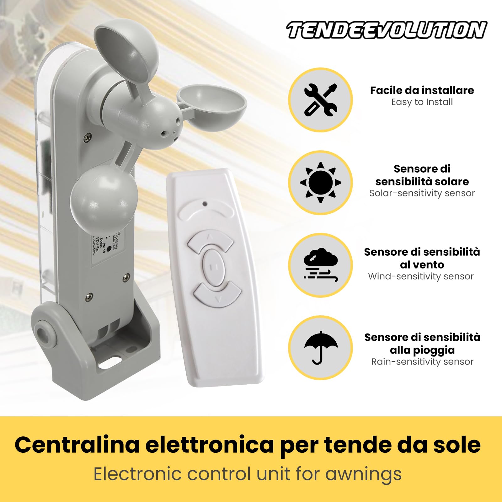 TENDEEVOLUTION Markisensteuerung Wind Sonne Regen mit Windmesser,  Regensensor und Fernbedienung, Markise mit Motor und Sonnensensor (Regen  und Windsensor) : Amazon.de: Garten