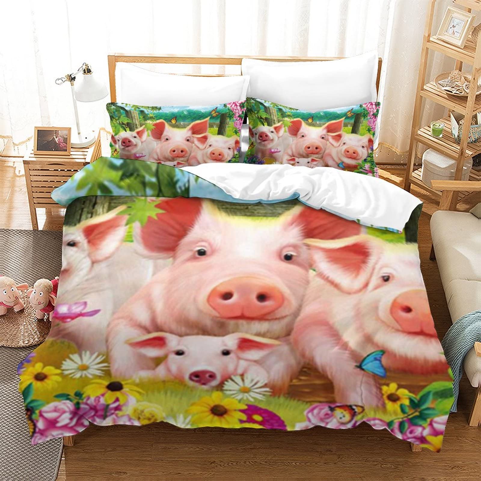 Parure de lit cochon motif 3D pour décorer la chambre d'un adolescent ou d'un enfant