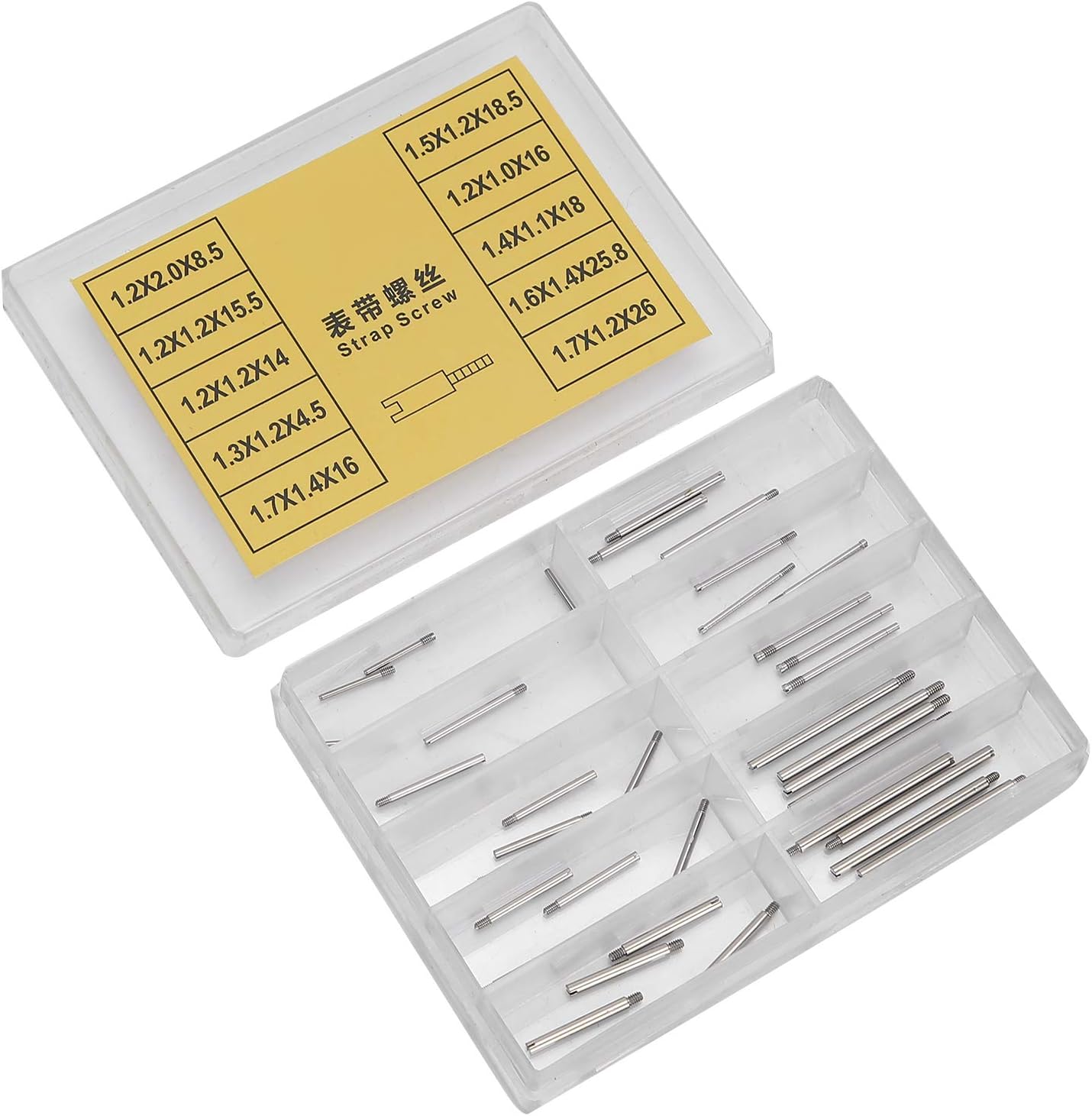 Wosune Varilla de Tubo de Tornillo de Banda de Reloj, 50 Piezas/Caja Varilla de Tubo de Tornillo de Correa de Reloj, Accesorio de Reloj de 12 Ranuras para Gafas de relojero