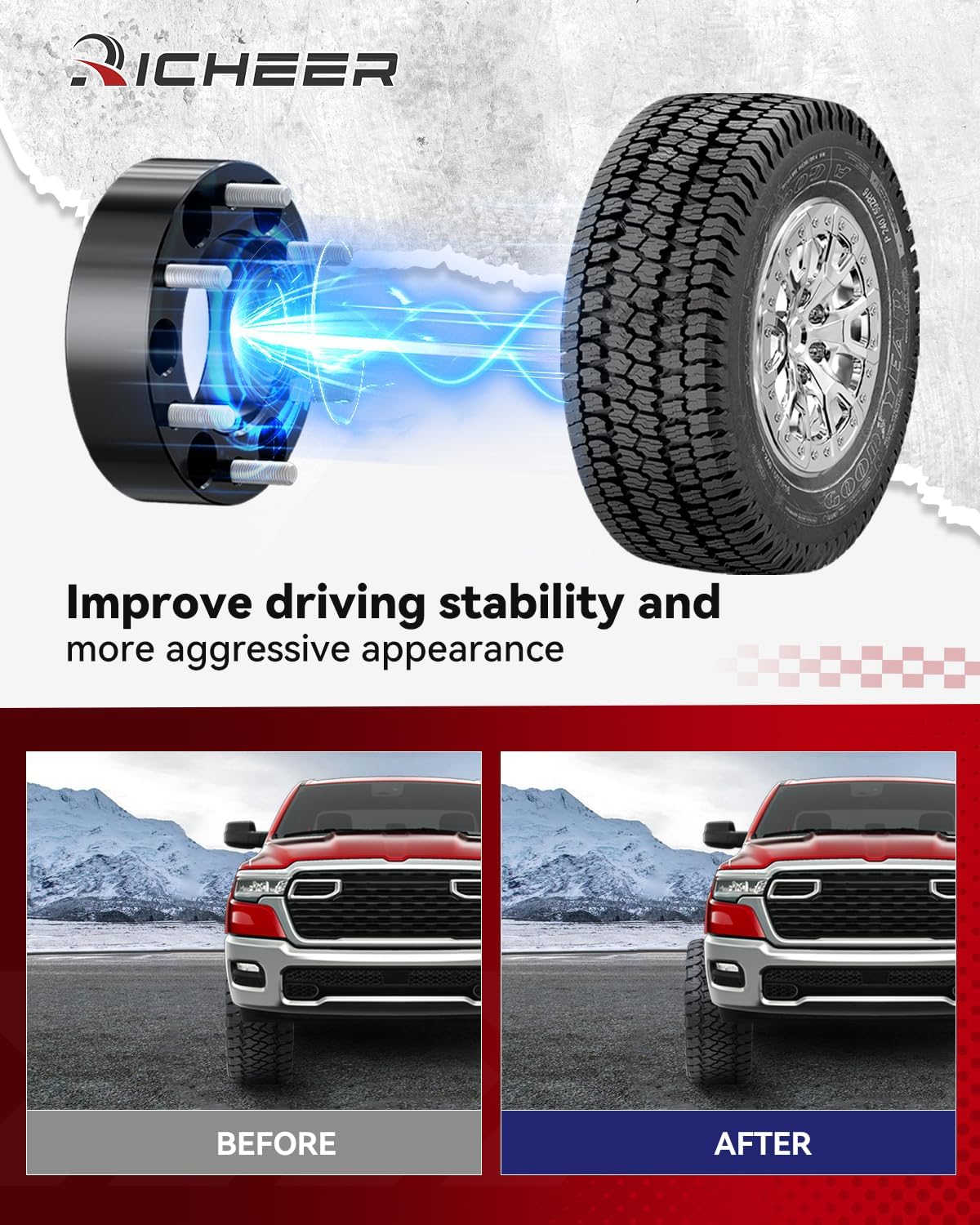 Richeer 2 inch 6x5.5 Wheel Spacer for 2019-2024 Ram 1500, 4 PCS 6x139.7mm Wheel Spacer with 14x1.5 Studs & 77.8mm Center Bore for 2019 2020 2021 2022 2023 2024 Ram 1500