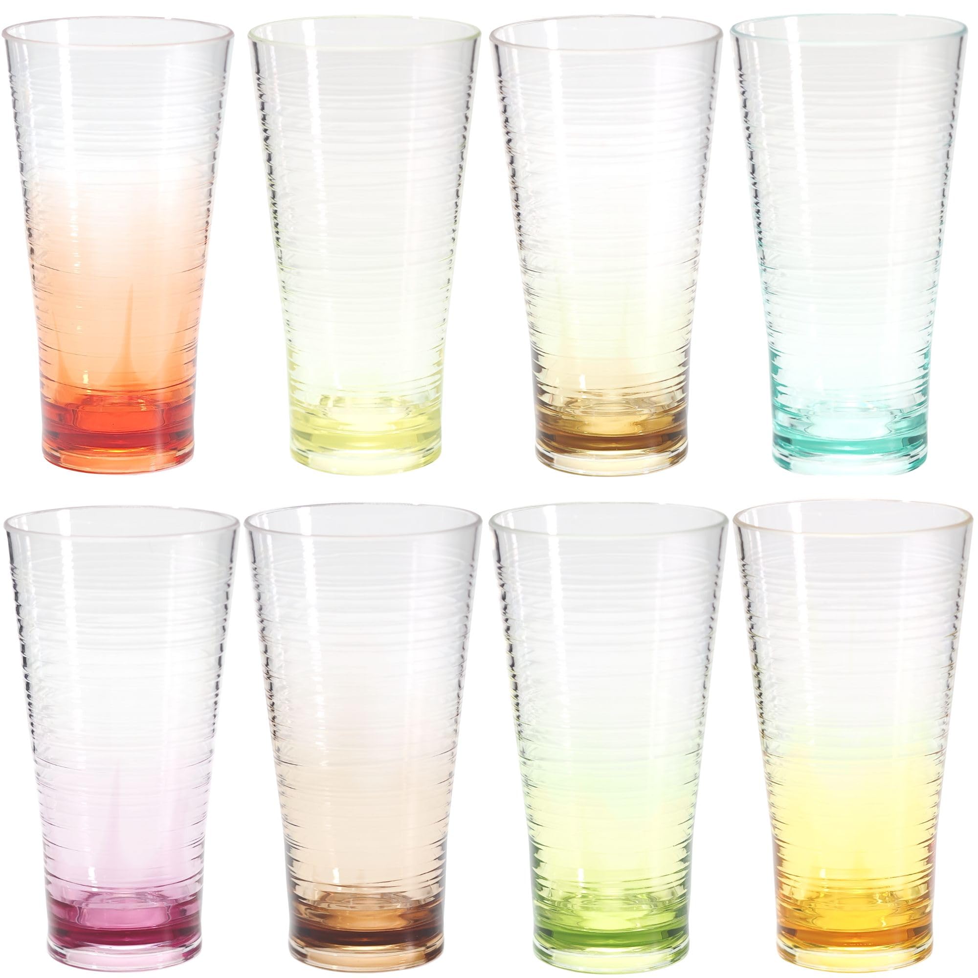 8-Piece Ombre Tumbler Set 20oz Plastic Drinking Glasses Assorted Colors Shatterproof BPA-Free Drinkware Large Stackable Cups for Patio