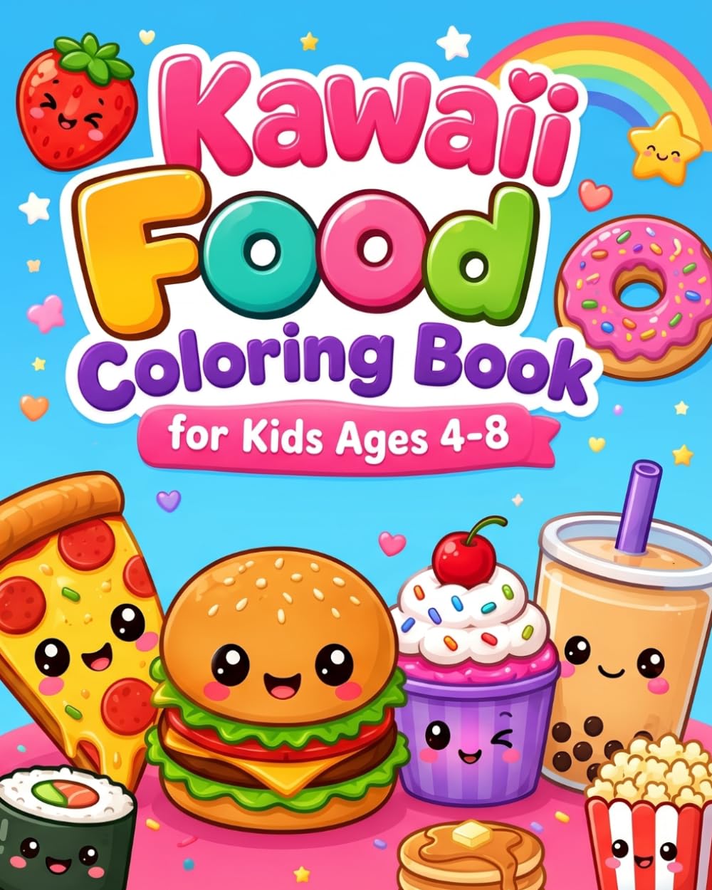 Kawaii Food Coloring Book for Kids Ages 4-8: Bold & Easy Designs with Cute Treat Characters for Creative Fun