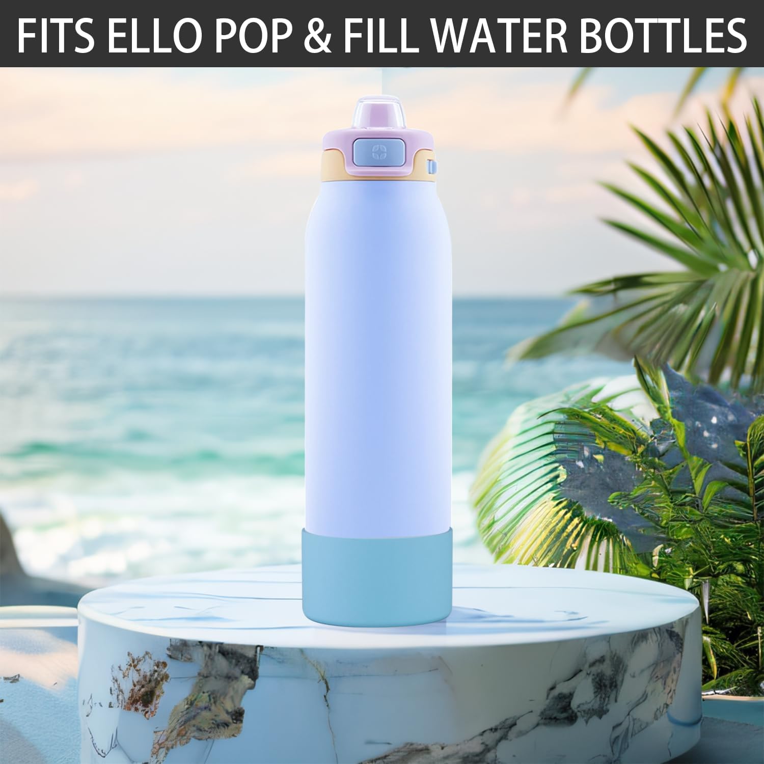 2 PCS Silicone Bottom for Ello Pop 22 OZ Water Bottle, Water Boot for Ello Pop,Avoid Scratches and Noise (Sky Blue, 22oz) image 2