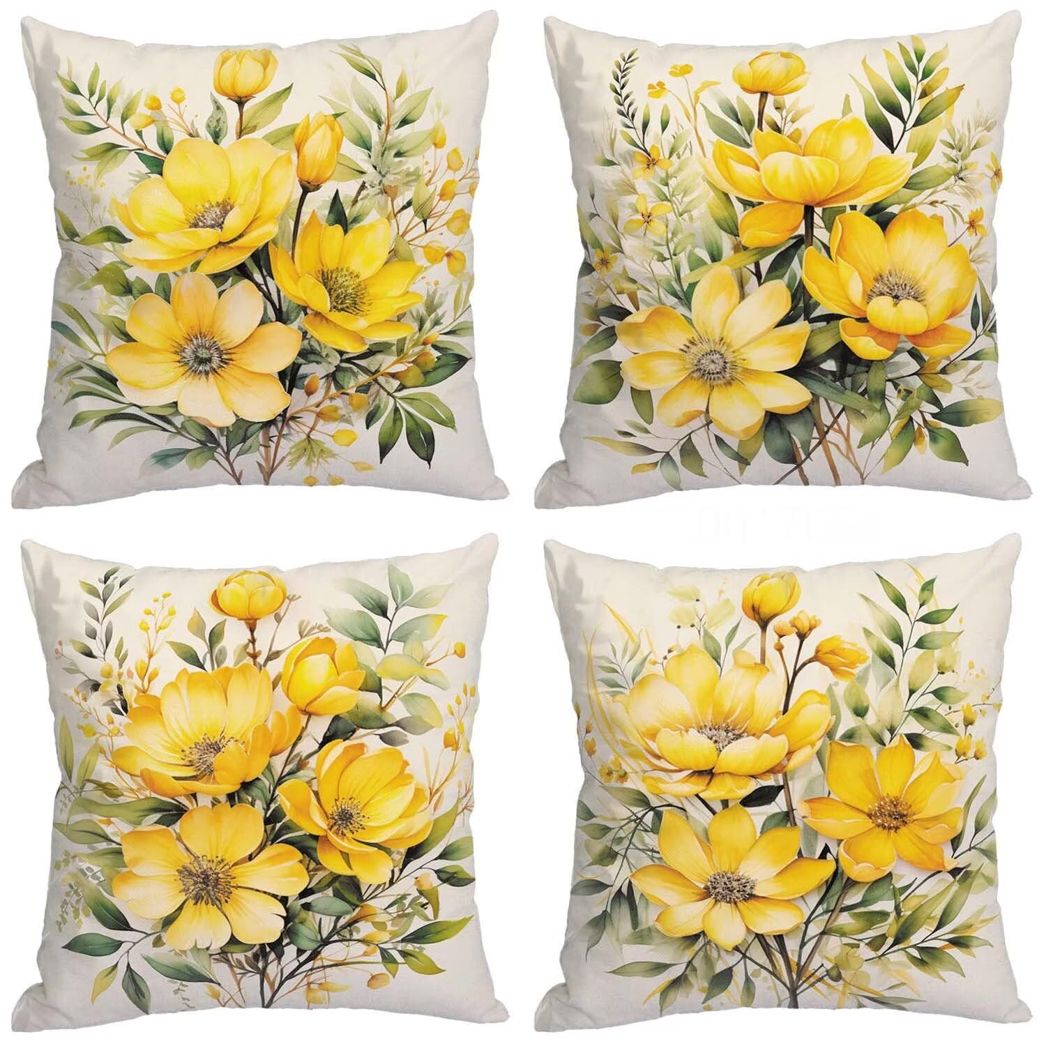 Fundas Cojines SuavesAmarillo Fundas Cojines Cuadradas Suaves Funda Almohada Cojines Suaves Sillas Jardin para Oficina Jardín Cama Sofá Banco Interior o Exterior Juego de 4 Funda Cojin Flor mu-429