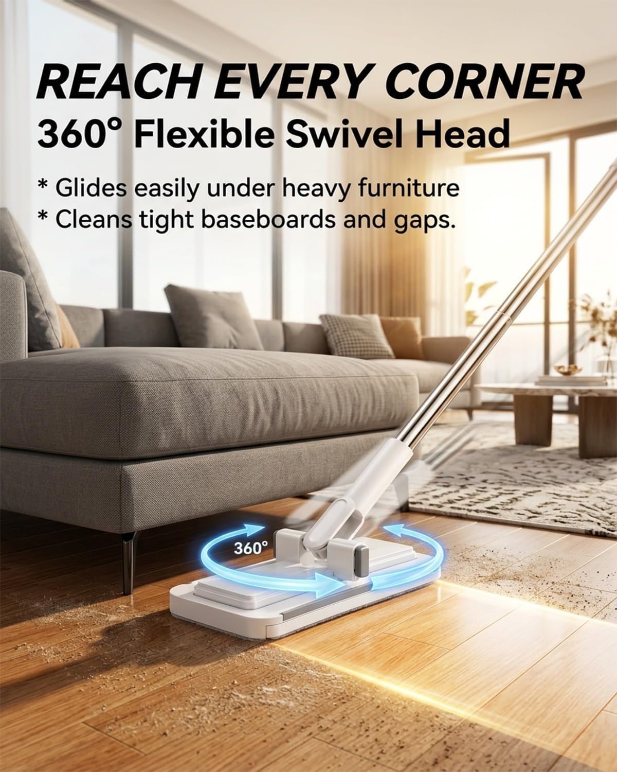 Hands Free Multifunctional Lazy Flat Mop with One Click Cloth Attachment Automatic Gripping Hands Free Multi Purpose Flat Mop Multi Purpose Floor Cleaning Wet and Dry Snap Grip with Cloths(2pcs)