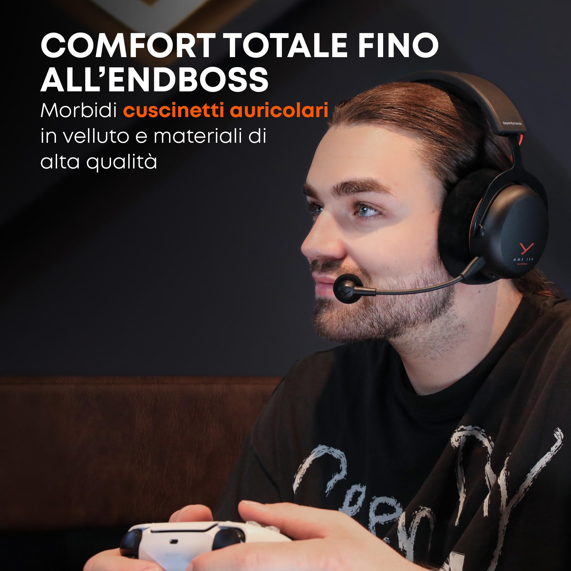 beyerdynamic MMX 150 Wireless - Cuffie da gaming wireless in bianco artico con personalizzazione del suono e cuscinetti auricolari in velluto