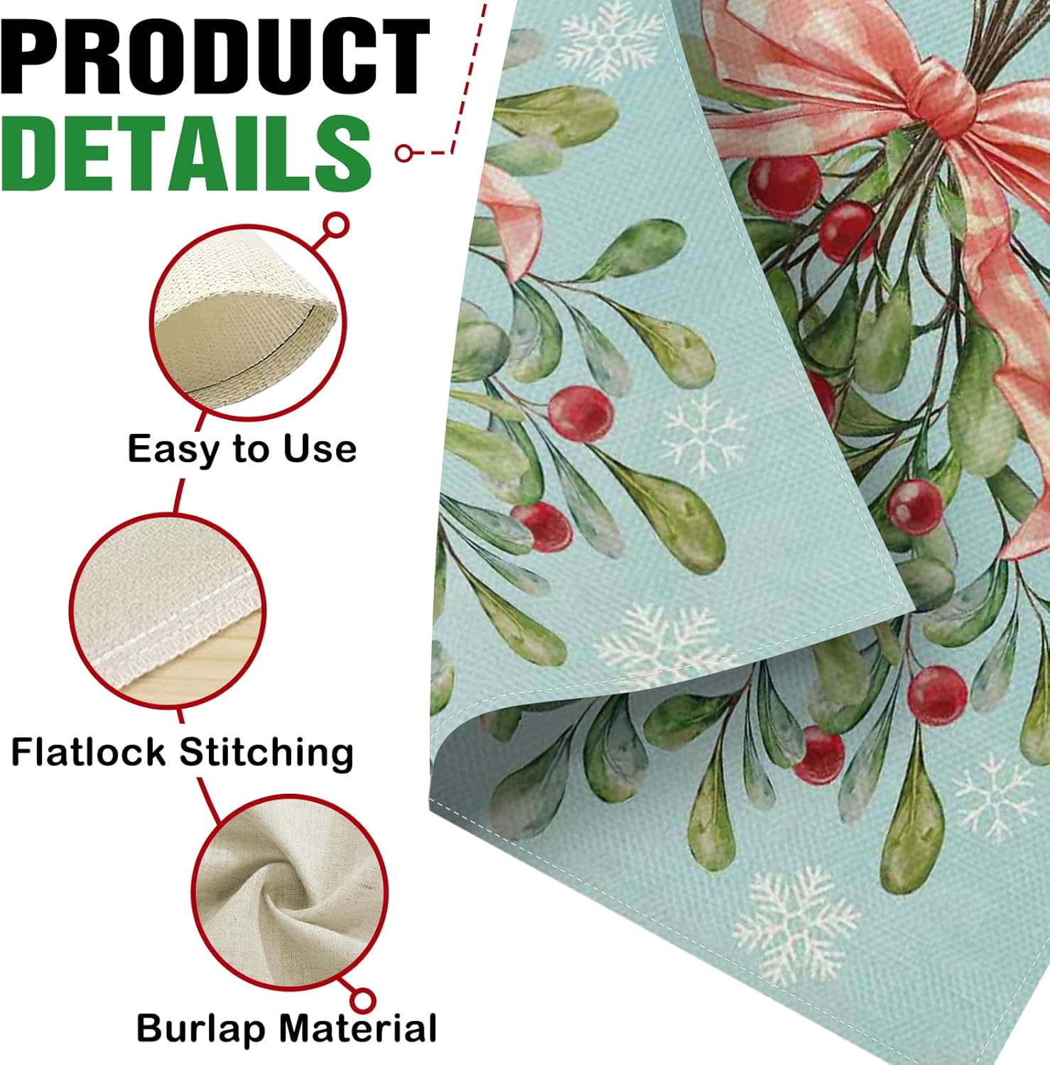 Dyrenson Merry Christmas Holly Berries Decorative Garden Flag, Mint Green Xmas Plaid Bow Ribbon Yard Outside Home Decoration, Winter Holiday Snowflake Burlap Outdoor Small Decor Double Sided 12 x 18 - Image 4