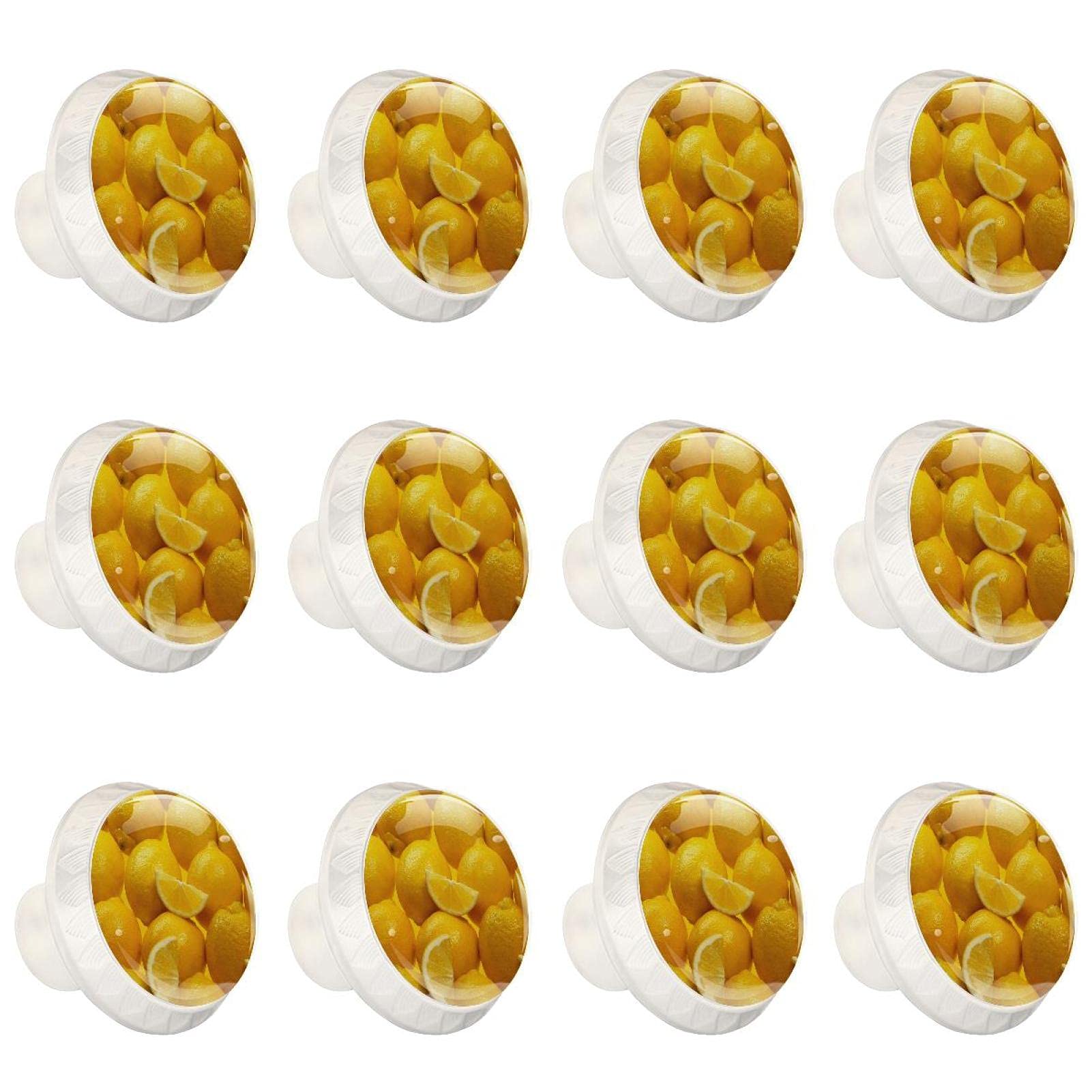 Boutons d'armoires de cuisine ronds en jaune citron pour tiroir et commode x12