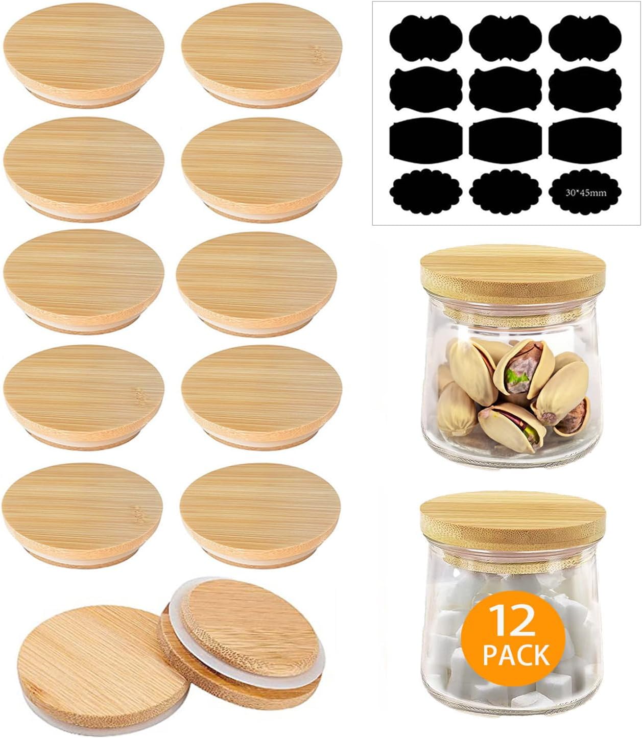 BERLYUE Yogurt Jar Lids Set Reusable Bamboo Wooden Lids