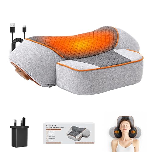 Aresvrgo Neck Massager for Neck Pain with Heating and Stretching | Relieve Pain, Boosts Circulation, Relaxes Muscles. Ideal for those with Neck Issues. Use at Home or Office - Light Gray