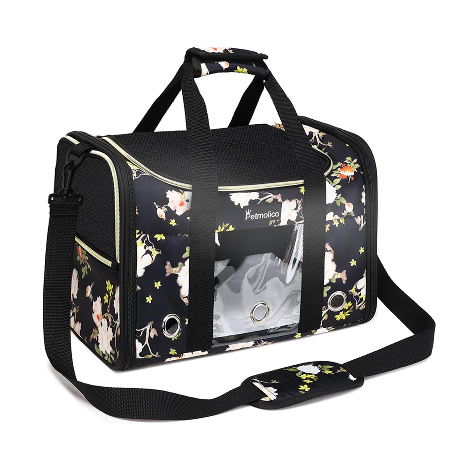 Petmolico Cat Carrier Soft-Sided Pet Bag for Small Medium Cats Puppies 16LBs - Airline Approved Pet Travel Carrier 3 Open Doors (Medium,Mixed Yellow)