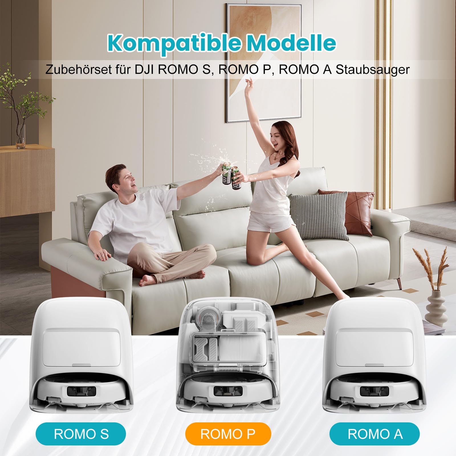 24 akcesoria do robota odkurzającego DJI ROMO S/Romo P/Romo A, 2 szczotki główne, 6 worków do kurzu, 6 podkładek do wycierania, 4 filtry HEPA, 4 szczotki boczne, 1 szczotka do czyszczenia, 1 śrubokręt