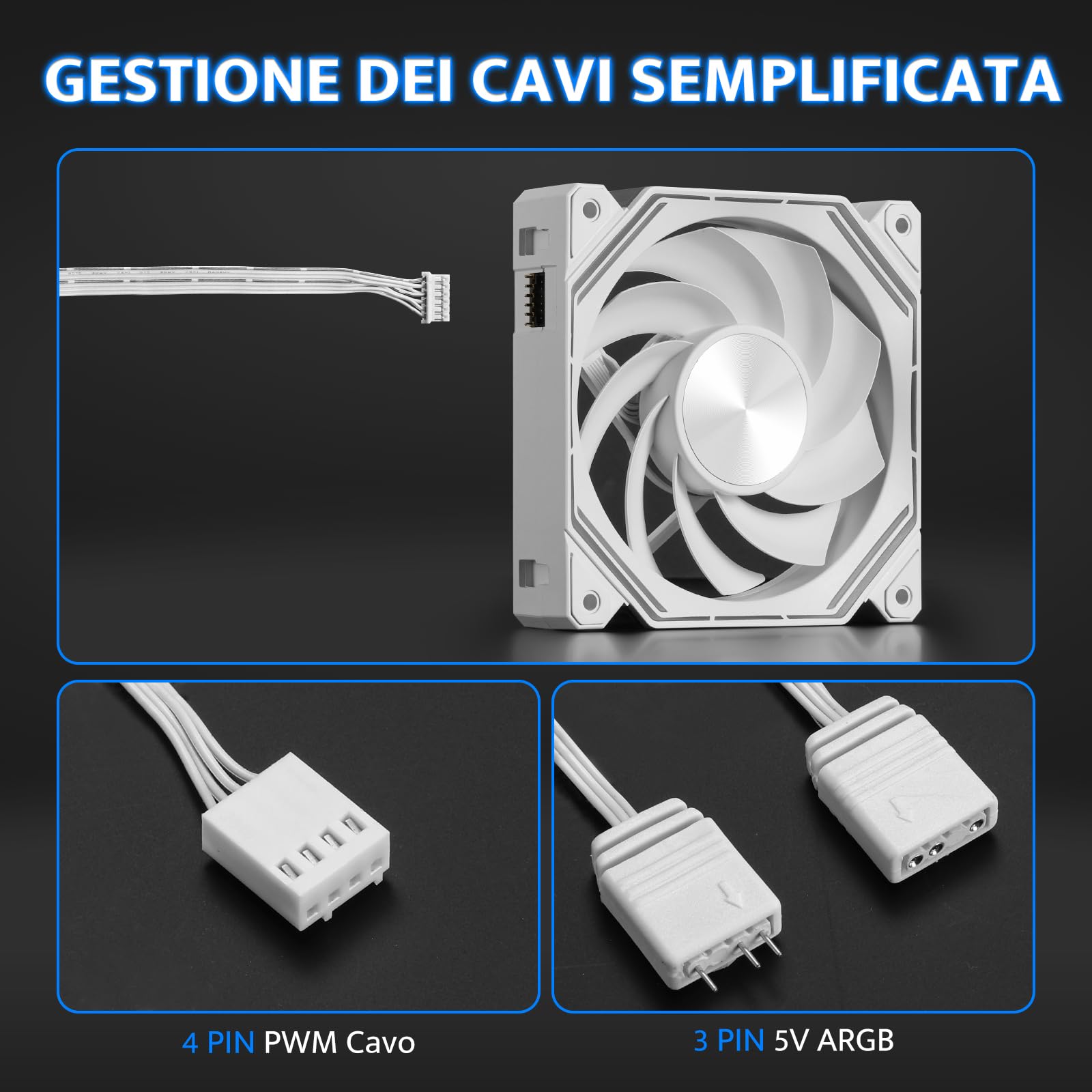 darkFlash INF34 Ventola per PC da 120 mm, con catena a margherita, raffreddamento fino a 2000 giri/min, PWM a 4 pin, ventola per computer di raffreddamento ARGB, confezione da 3 (inversa, bianca)