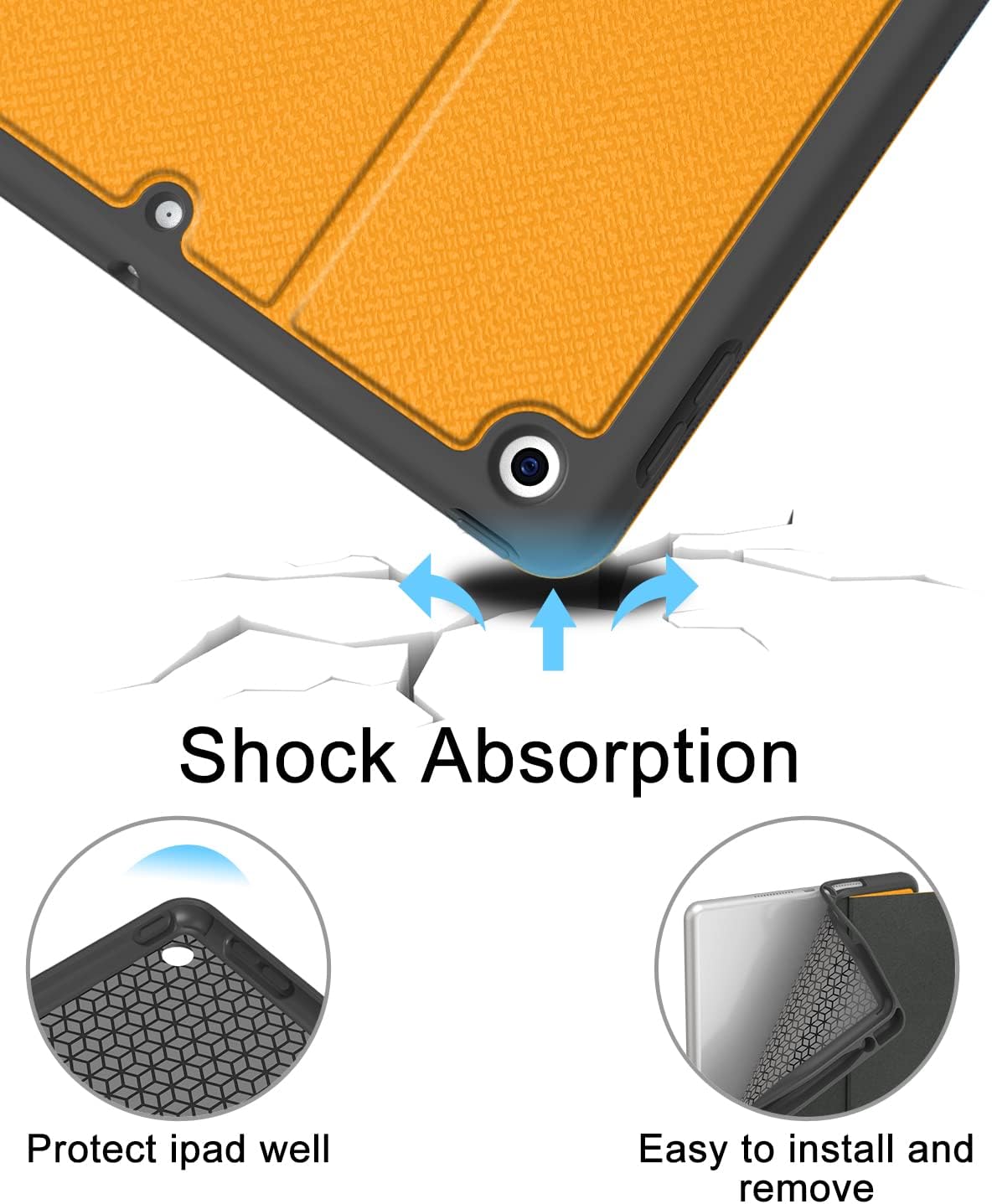 Supveco iPad 10.2 Case with Pencil Holder, iPad 9th Generation 2021/ iPad 8th Generation 2020/iPad 7th Generation 2019, Premium Shockproof Stand Folio Case Smart iPad Cover(Citrus)