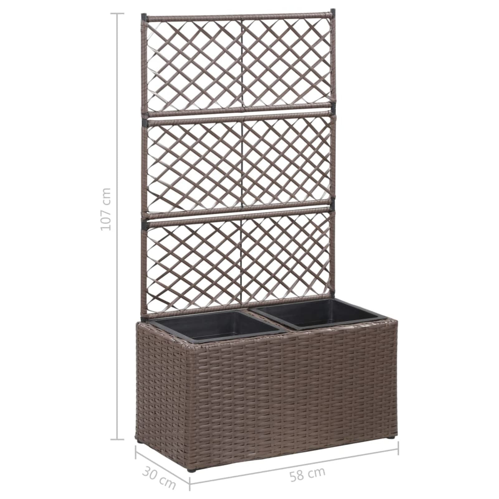 Homgoday Podniesiona kratownica 2 doniczki 58 x 30 x 107 cm, polirattan, brązowy, dekoracja, kratka na kwiaty do ogrodu, donica na zewnątrz, skrzynka na kwiaty, balkon