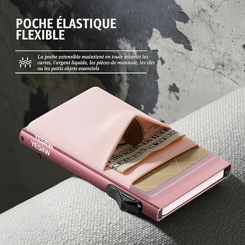 YESIIW Portefeuille minimaliste fin en aluminium style pop-up pour homme avec blocage RFID, pour billets, cartes de crédit et de visite, avec poche pour pièces de monnaie - 6