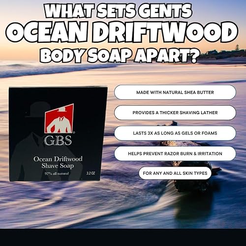 Miniatura 10 de Gents Jabón de afeitar de sándalo para hombre, barra natural con manteca de karité y glicerina para espuma rica, 3 onzas