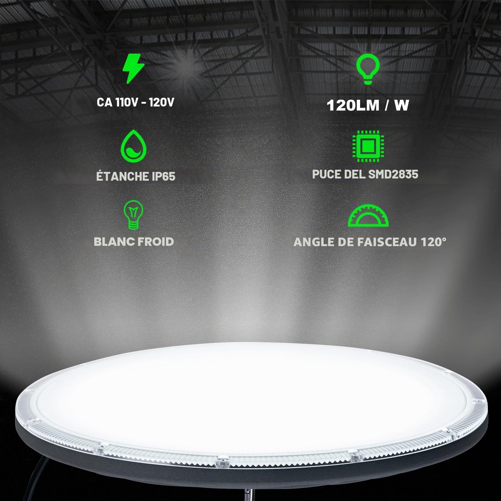 UFO Plafonnier LED 200W 20000LM 6500K IP65 Chaine, 1 Pièce