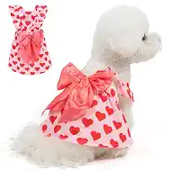BINGPET Dog Valentines Outfit Dog Dress with Bowknot Puppy Clothes for Small Medium Dogs Cats Boys Girls Pets Birthday Wedding Holiday