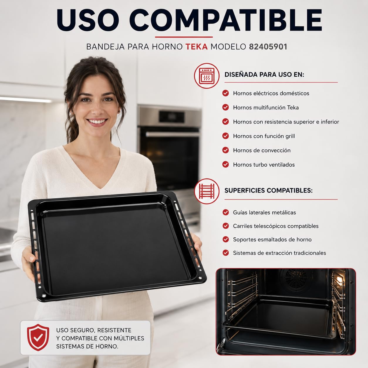 CABLEPELADO Bandeja para horno Teka | modelo 82405901 | Bandeja profunda esmaltada Horno Teka | 368 mm profundo x 460 mm ancho