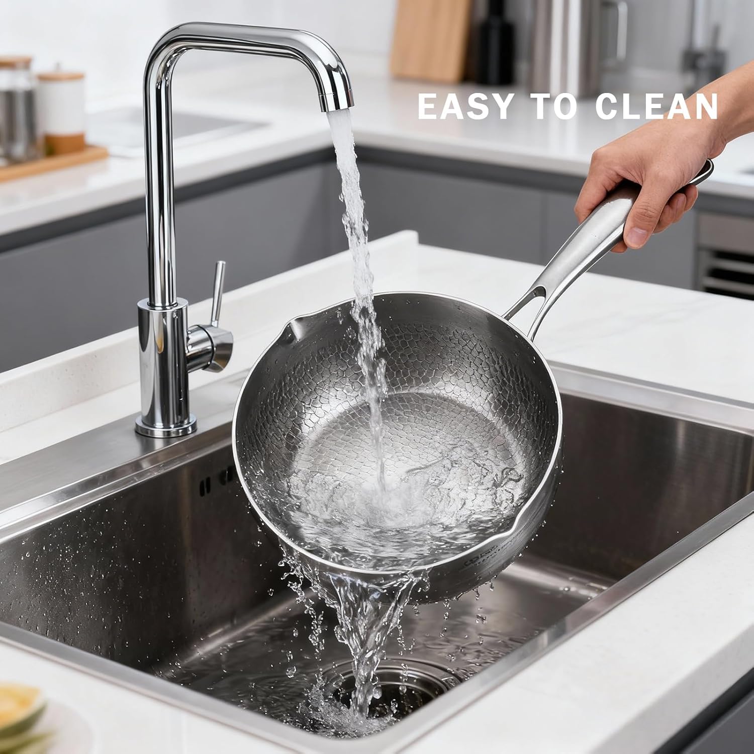 Titanium Saucepan with Lid, Non-Stick Titanium Pot, 500°F Heat Resistant, Fast & Even Heating, Universal Induction Gas Electric Glass Halogen Cooktops, Dual-Pour Spouts Design（1.5 QT)