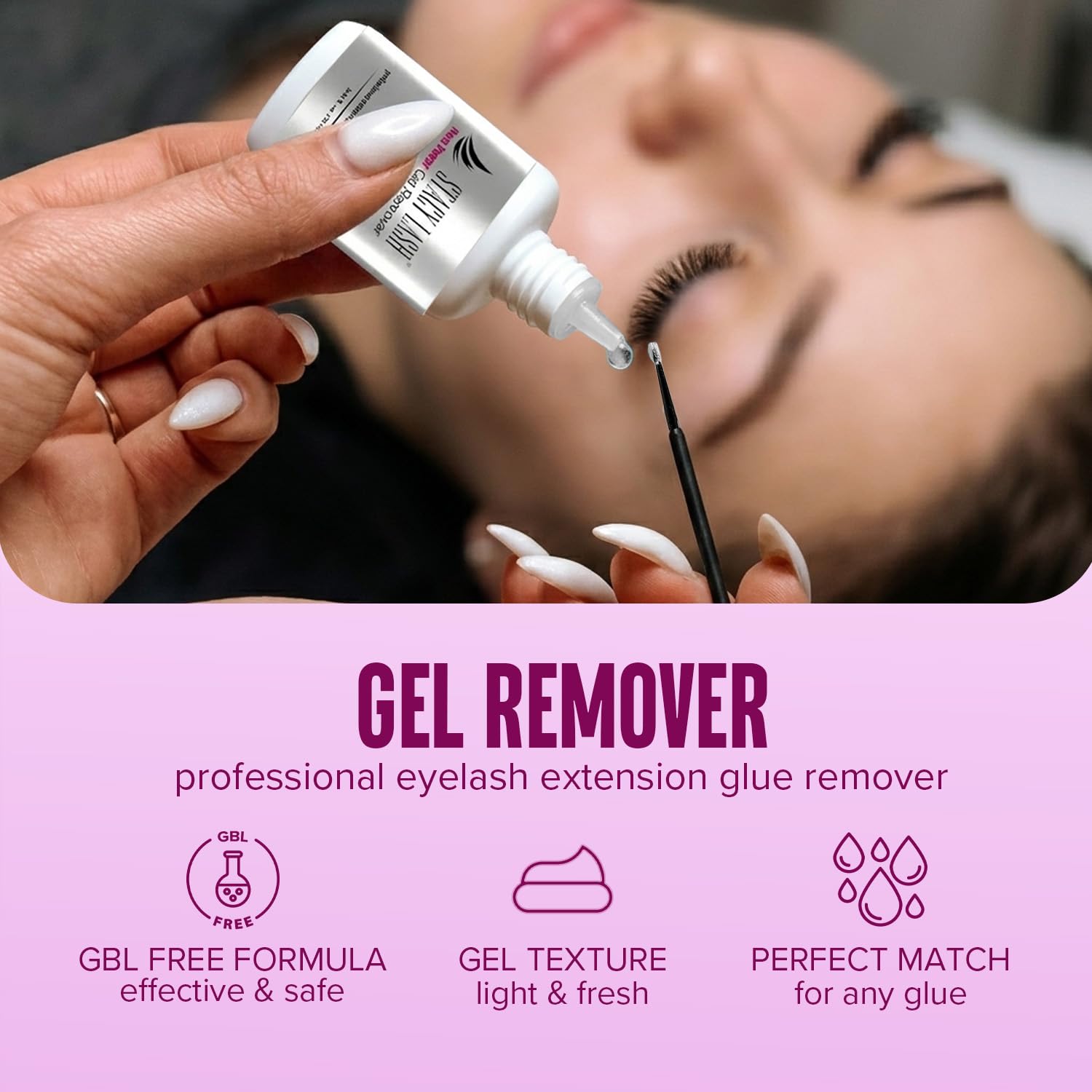 Pure Power Gel Remover for Eyelash Extension Glue Stacy Lash (0.51 fl.oz / 15 ml) / GBL Free/Fast Lash Adhesive Dissolution time - 60 Seconds/Transparent Color/Odorless/Professional Supplies