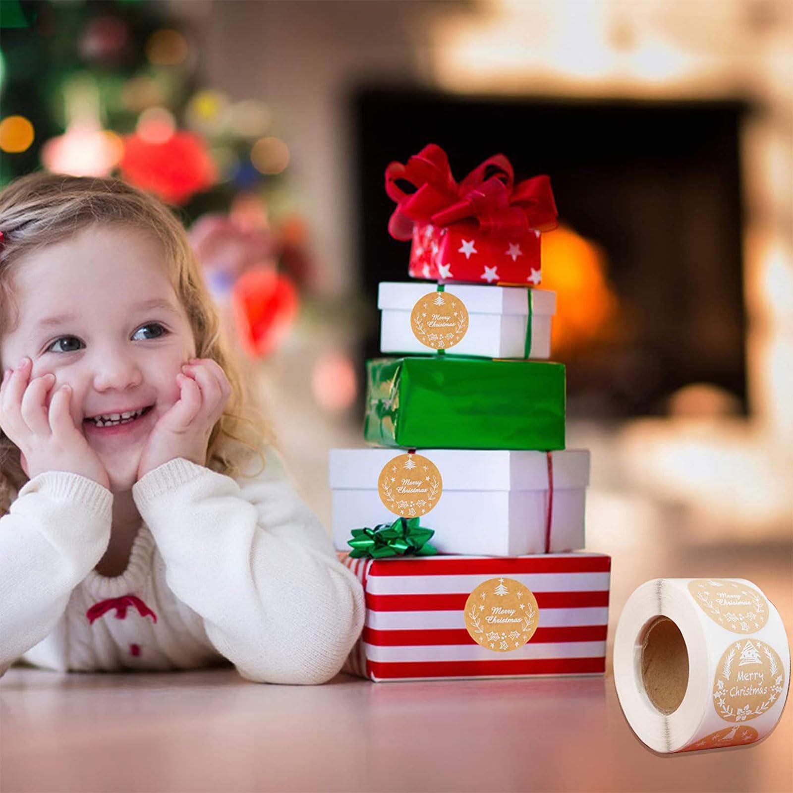 Gommettes Noël, 500 Pcs Etiquette Autocollantes Noel, Autocollants Ronds En Papier Kraft, Etiquette Vacances Cadeau Autocollants D'enveloppe Pour Emballage Cadeau Enveloppe Confiture Bricolage Mariage