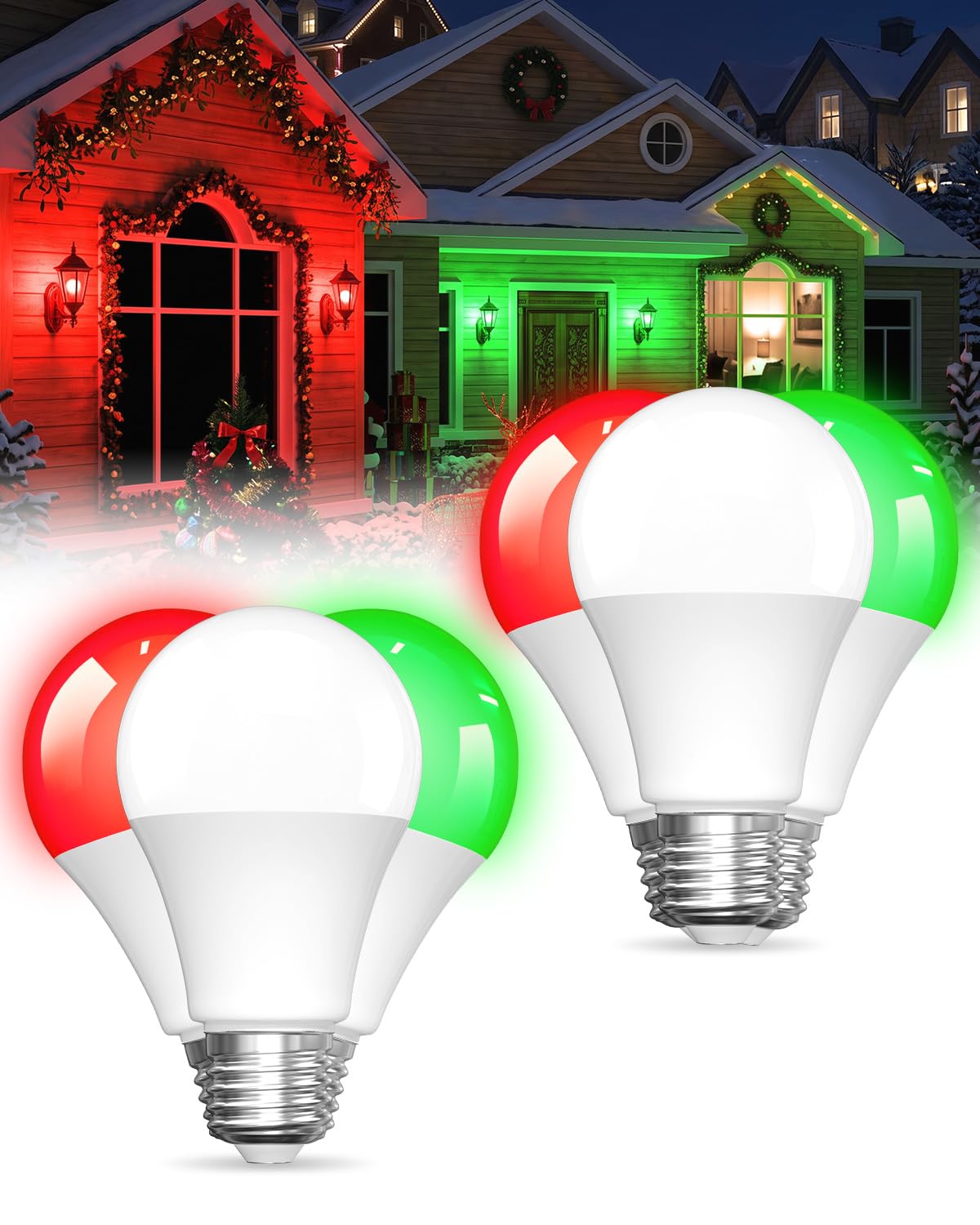 Lustaled LED Automatic Colour Changing Light Bulb E27, Automatically Cycles Between Red/Green/3000K Warm Every 5 Seconds, 7W for Christmas Halloween Decoration Party Bar Holiday, 2 Pack