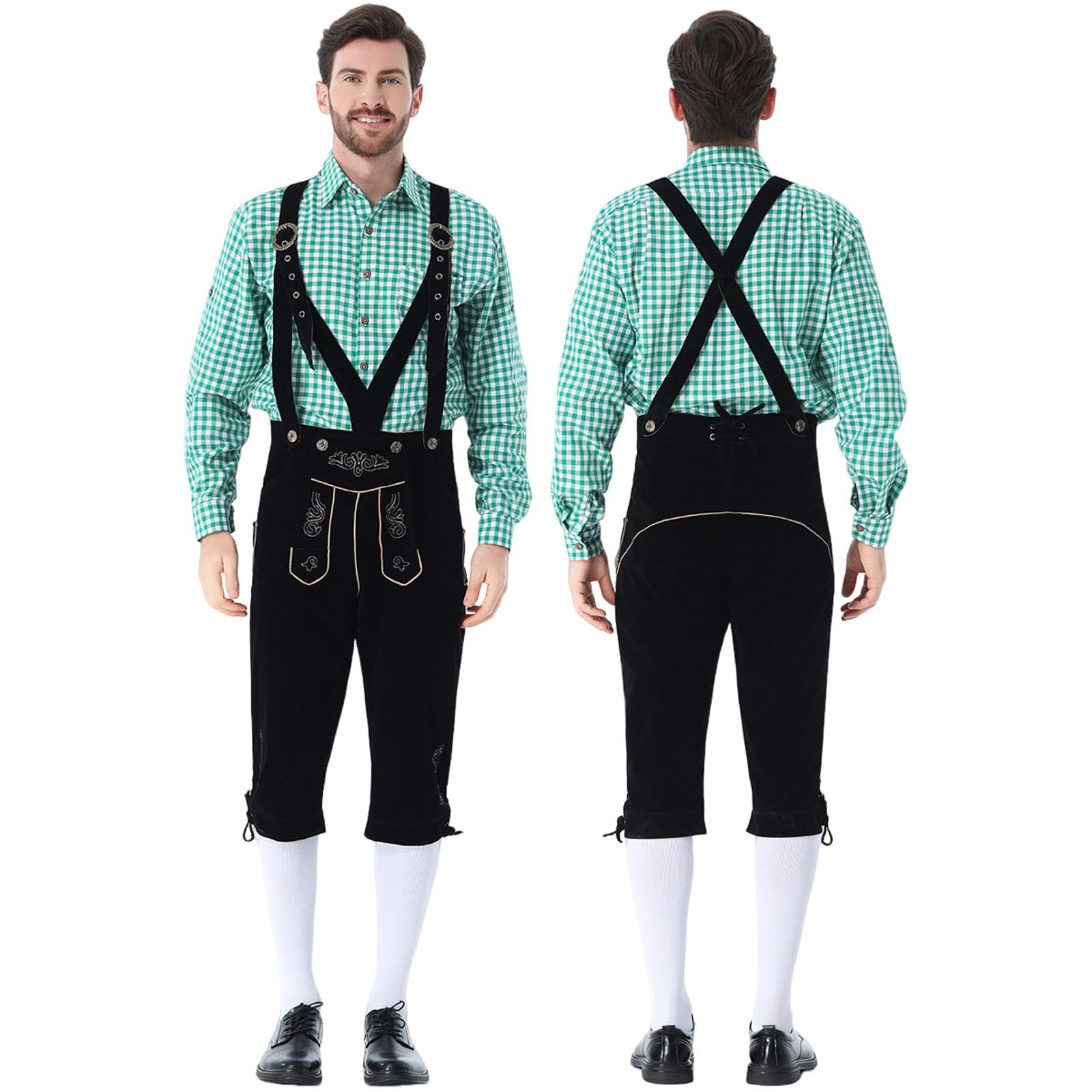 Generisch Oktoberfest Herren Outfit, traditionelles Bayerisches Hosenträgerhosen-Set mit klassischem Karohemd, komfortable Passform für langanhaltende Festnutzung und Rollenspiele