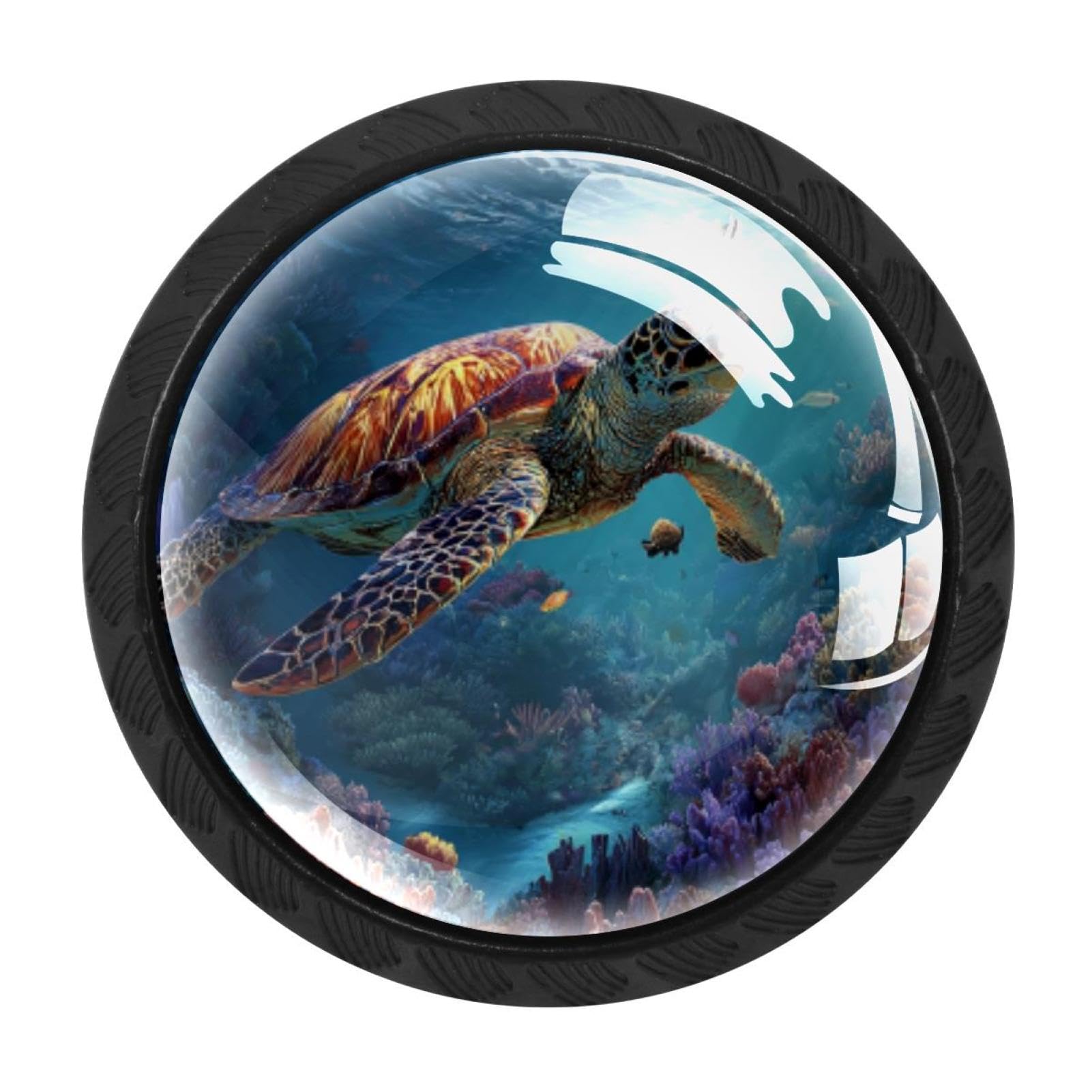 CHENZZZZ 4 PCS Turtle Fish Underwater World (3) Crystal Glass Cabinet Knob Drawer Pull Handle for Kitchen Cupboard Dresser Wardrobe etc
