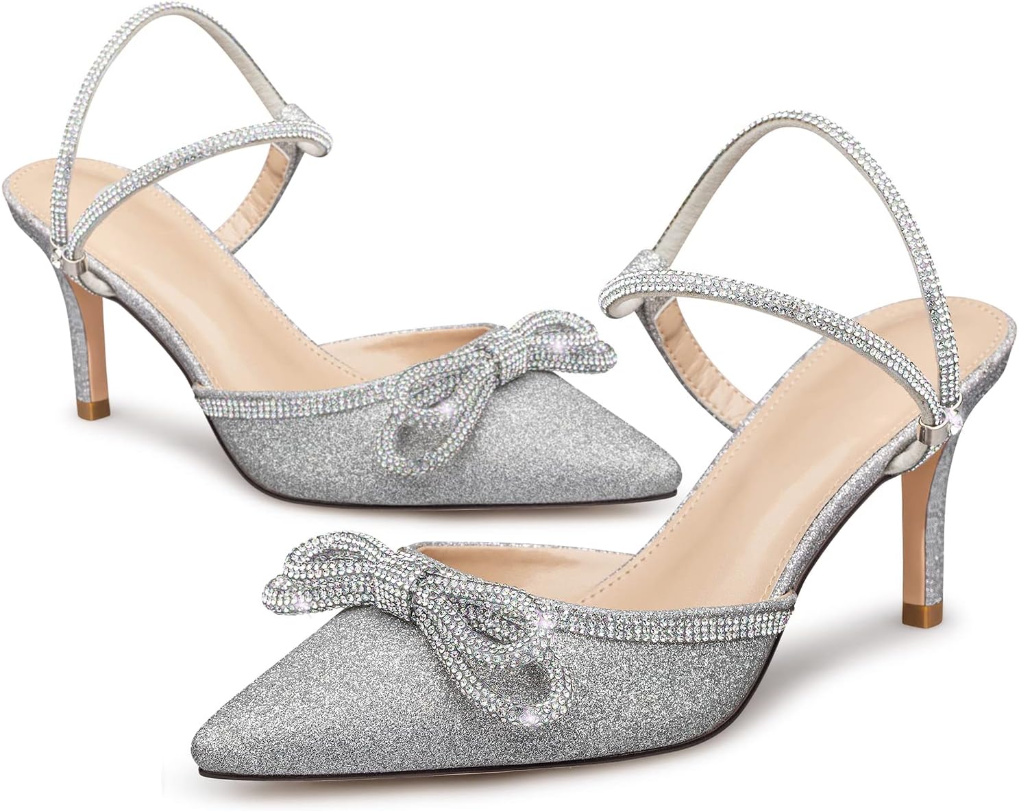 RIBONGZ Women's Wedding Shoes Glitter Sparkly Pointed Toe Strappy High Heels Sexy Ankle Strap Pumps Bridal Party Work Dress Shoes