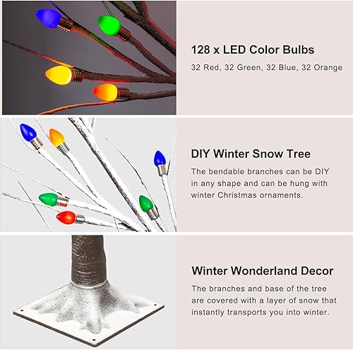 Miniatura 5 de Árbol de abedul de 6 pies con 128 luces LED multicolor, árbol de Navidad marrón iluminado con 8 modos de flash de control remoto, árbol de Navidad