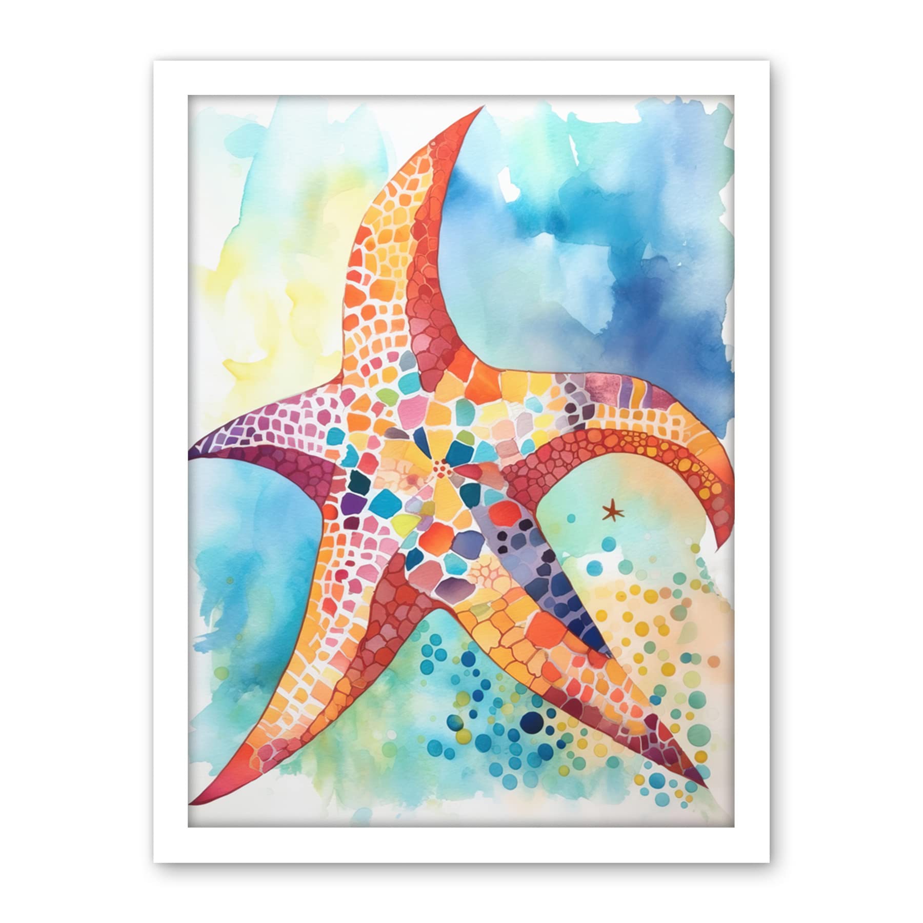 Artery8 Abstract Mosaic Starfish Folk Art Artwork Framed Wall Art Print 18X24 Inch