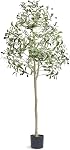 VEVOR Artificial Olive Tree, 5 FT Tall Faux Plant, Secure PE Material & Anti-Tip Tilt Protection Low-Maintenance Plant, Lifelike Green Fake Potted Tree for Home Office Warehouse Decor Indoor Outdoor