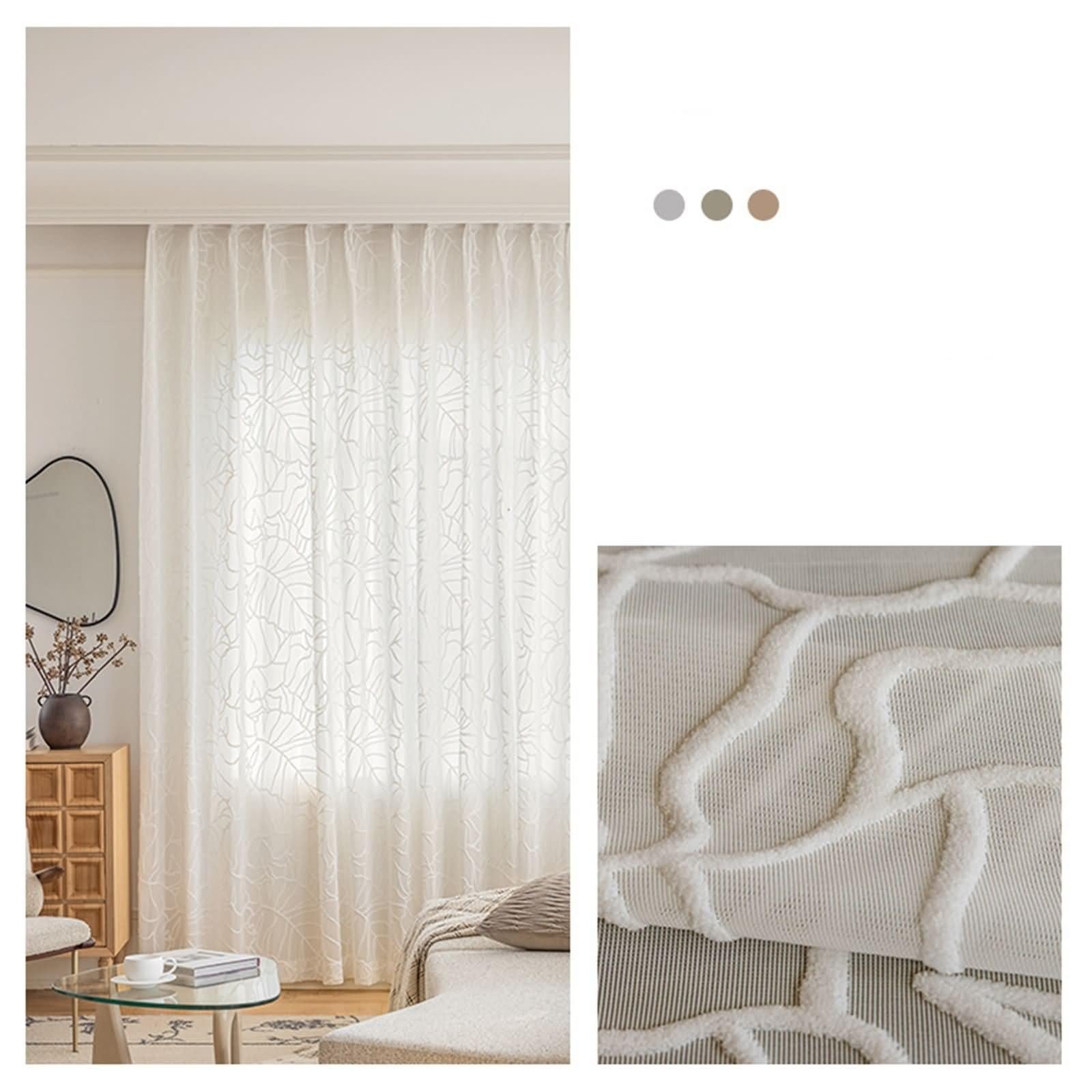 Zasłona okienna kuchnia, nowoczesne zasłony do salonu biały wzór liści mieszanka poliestru i bawełny zestaw 2 szt. 86 W x 183L cm