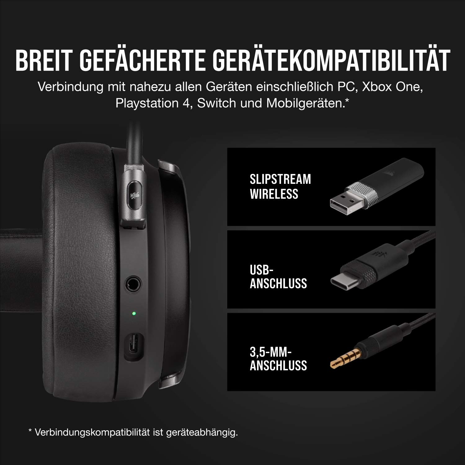 Corsair Virtuoso RGB Wireless Gaming Headset 7.1 Surround Sound Abnehmbares Mikrofon iCUE-Kompatibel PC Mac PS5 PS4 Nintendo Switch Mobile Carbon