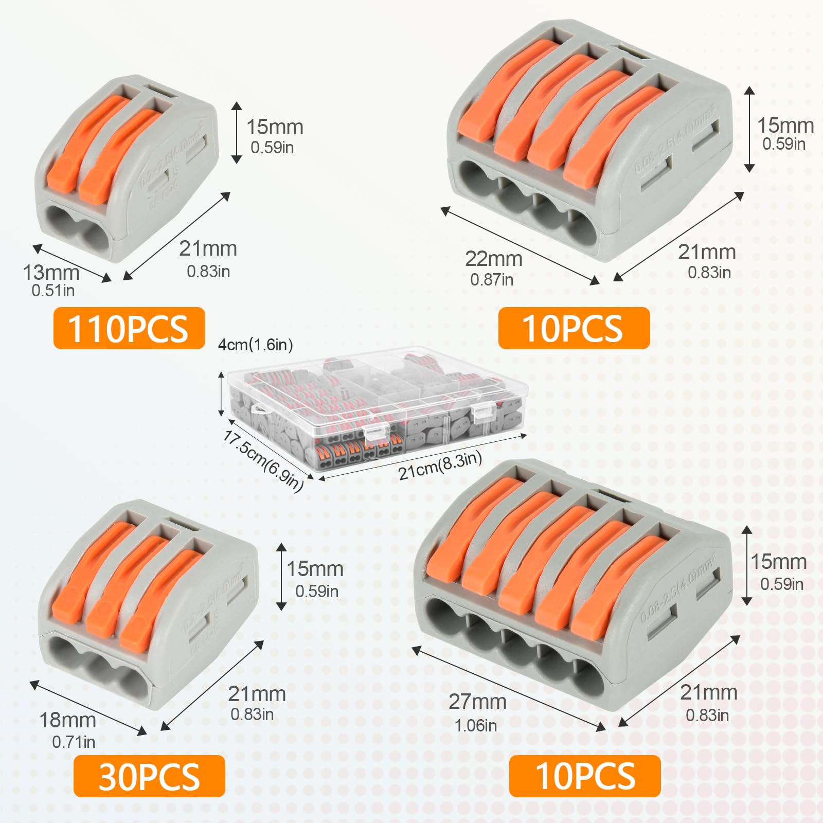 160 PCS Electrical Connectors with Control Rod, Electrical Connector, Electrical Connectors Kit, 2 Holes 110PCS, 3 Holes 30PCS, 4 Holes 10PCS, 5 Holes 10PCS (Plastic Box) (160)