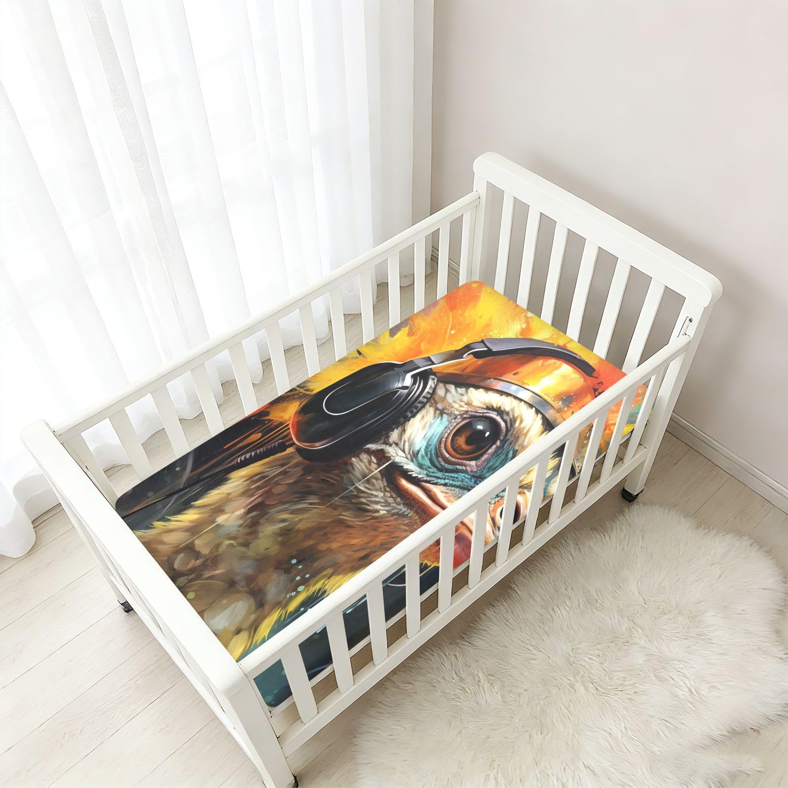 Autruche Espace Abstrait Coloré Drap Housse pour Lit BéBé en Coton Doux,Adapté au Matelas Parc