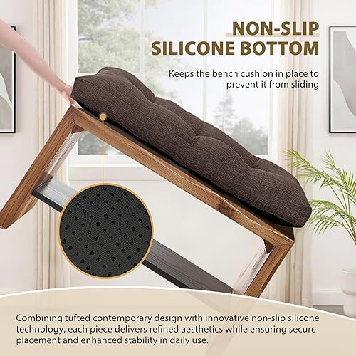 Vista 5 de downluxe Indoor Bench Cushion for Indoor Furniture, Non-Slip Tufted Overstuffed Textured Foam Bench Seat Cushion, 36" X 14" X 4", Brown, 1 Pack