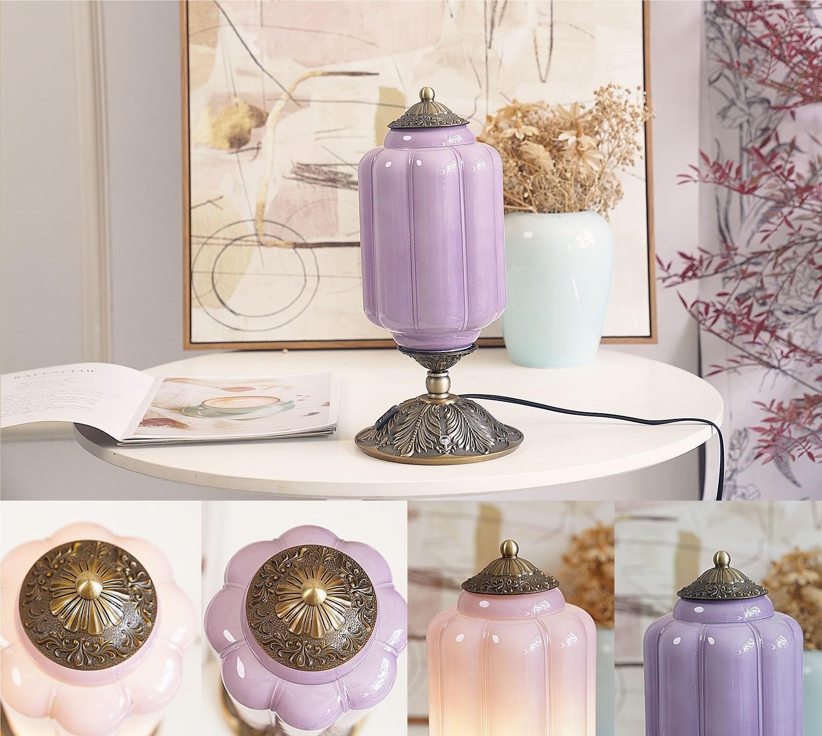 Szklana dotykowa lampa stołowa w stylu vintage, 3-kierunkowa ściemniana z portem ładowania, idealna do sypialni, szafek nocnych, salonów i biur