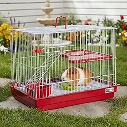 Gaiola para Roedores com Andar Elevado, Escada Aramada, Bandeja Higiênica, Ideal para Coelho, Porquinho da Índia, Chinchila, Vermelho