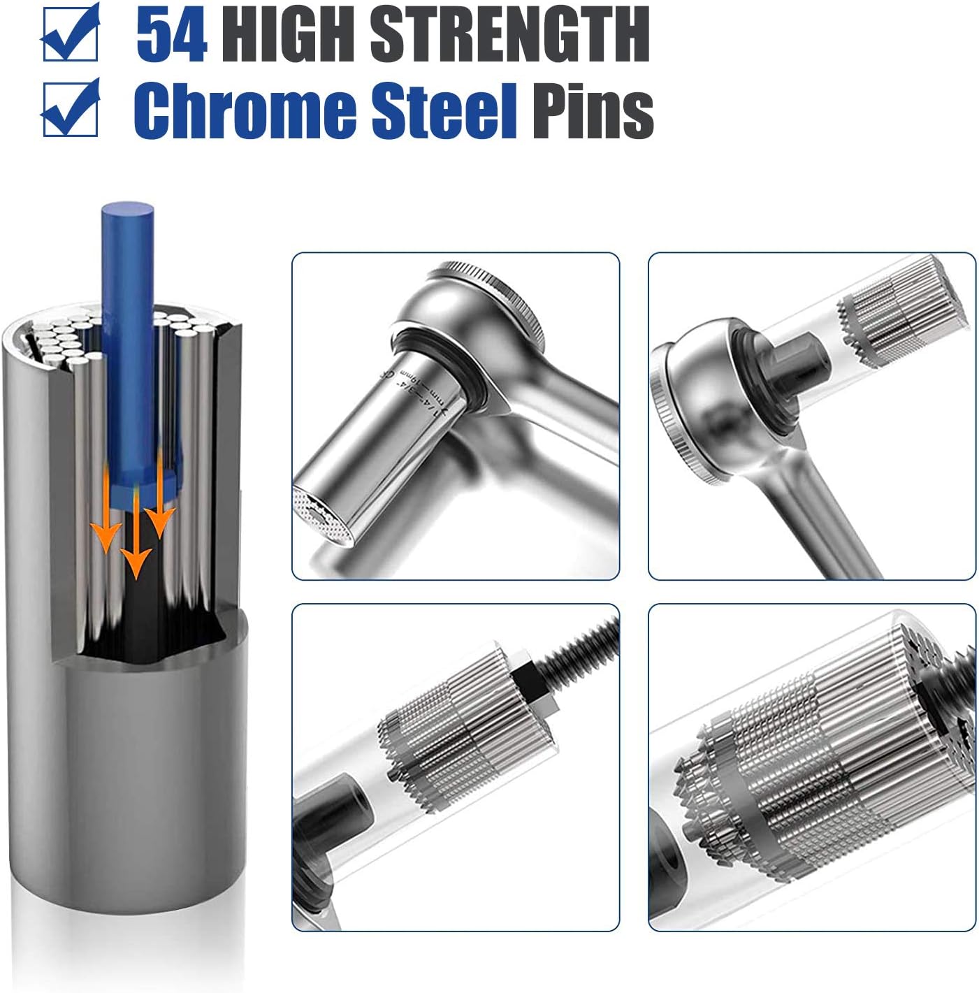Best Promo URGENEX Universal Socket Gift For Men - 3Pcs Universal Socket (7-19mm) Grip Tool Wrench Sets Repair Kit with Power Drill & Ratchet Wrench Adapter Gift For Dad, Boyfriend, Husband, Diy Handyman Silver