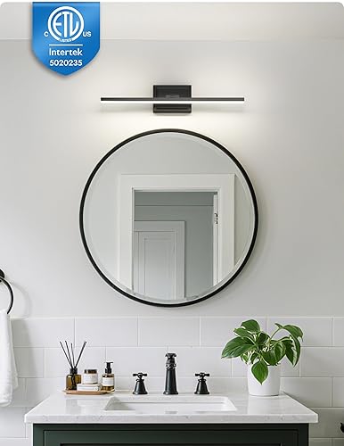 Miniatura 5 de NIORSUN Lámpara de baño moderna de 24 pulgadas, 14 W, 5CCT, regulable, LED, negro, luces de tocador sobre espejo, luces de tocador para baño, espejo