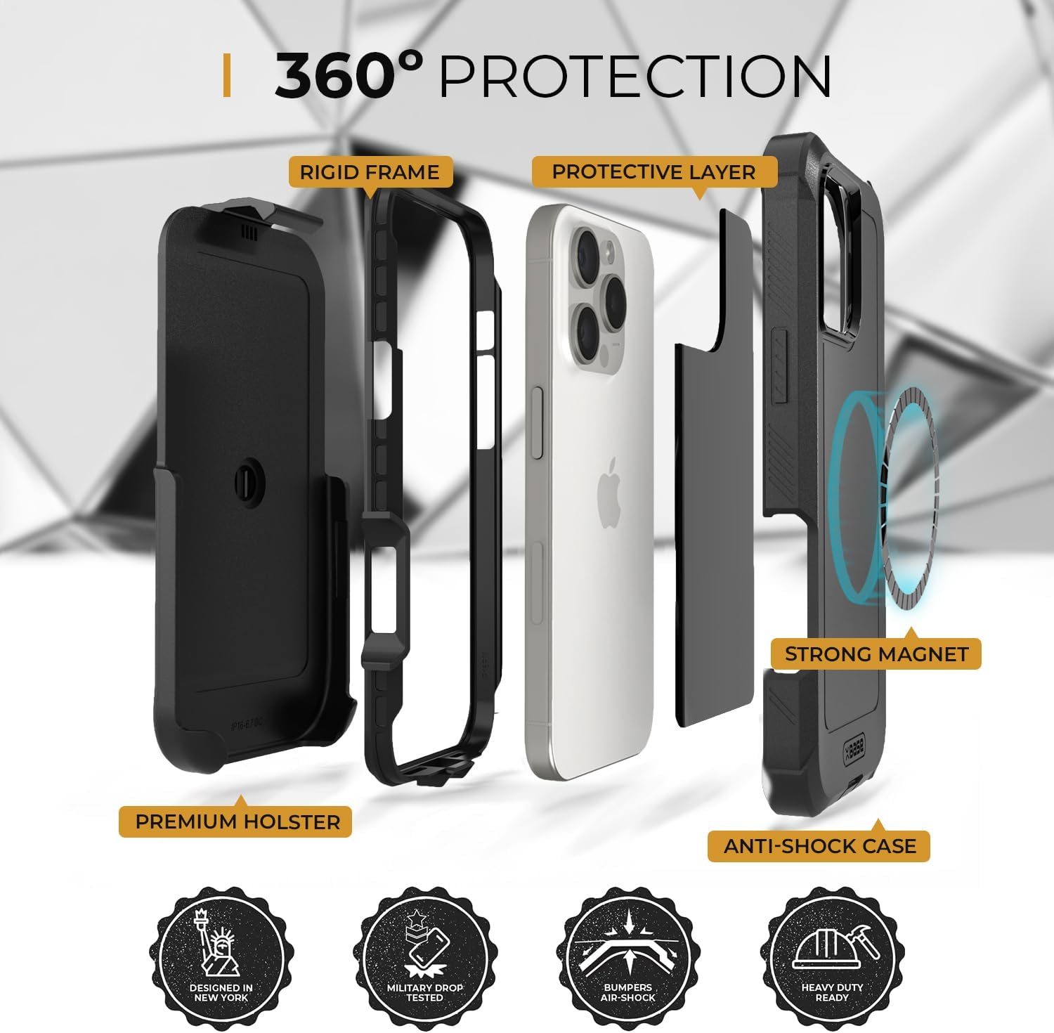 MOTIVE Designed for iPhone 16 Pro Case with Belt Clip, Magnetic Case Magsafe Compatible, Heavy Duty and Quad Layer Military Grade Protection for iPhone 16 Pro Holster, 6.3" | Black - Image 6
