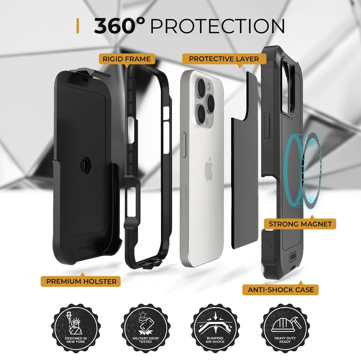 MOTIVE Funda de silicona para iPhone 15 Pro con clip para cinturón, funda para teléfono celular para iPhone 15 Pro, funda delgada y resistente, funda protectora a prueba de golpes y soporte, 6.1